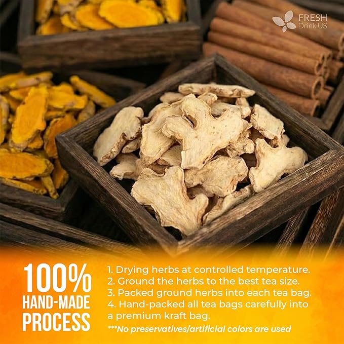 FreshDrinkUS, Premium Turmeric Ginger Cinnamon Tea Bags | 75 Tea Bags | Herbal Spice Tea Blend, Naturally Caffeine Free, Warm & Aromatic Flavor, 100% Natural Ingredients, Convenient Tea Bags