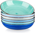 vancasso Bonita 38 oz Ceramic Pasta Bowls Set of 6, Microwave & Dishwasher Safe, 8.5 Inch Elegant Shallow Bowls Set for Pasta, Salad, & Soup – Large Capacity Pasta Plates Sets, Blue