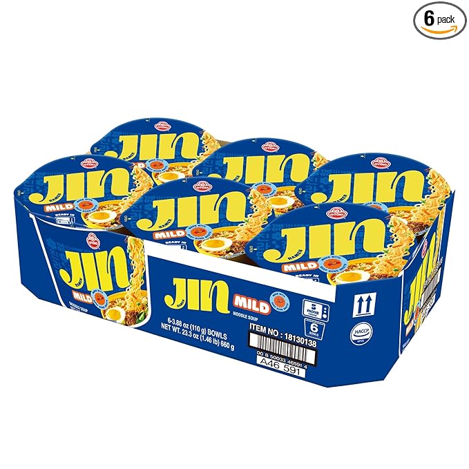 OTOKI Jin Ramen Mild Bowl – Authentic Korean Instant Noodles with 13-Hour Simmered Beef Bone Broth, Smooth & Savory Flavor, Microwave or Add Hot Water, Ready in 5 Minutes, 3.88 oz (Pack of 6)