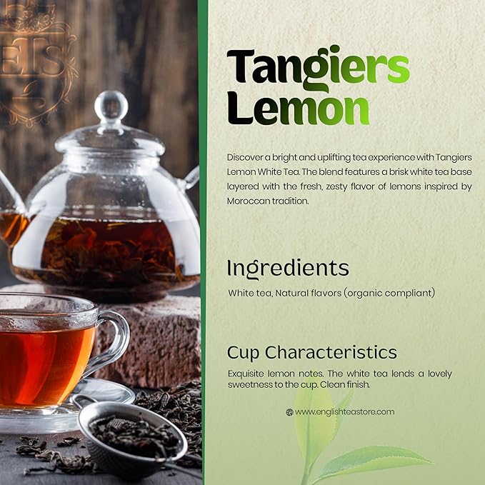 English Tea Store Loose Leaf, Tangiers Lemon Flavored White Tea, 2 Ounce
