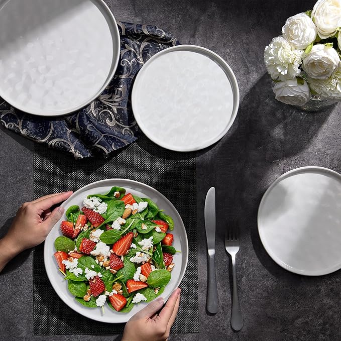 LIANYU Dinner Plates Set of 6, 7.9 Inch Large Ceramic Dessert Plate for Kitchen, Porcelain Serving Dishes for Salad Appetizer Cake Bread, Scratch Resistant, Microwave & Dishwasher Safe, Polar White