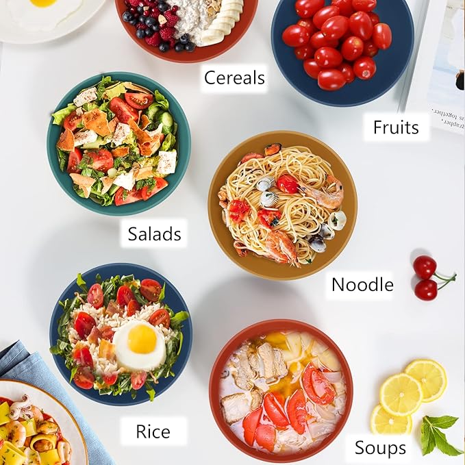 PYRMONT Unbreakable Cereal Bowl 26 OZ Alternative Plastic Bowls Reusable Wheat Straw Bowls Set of 8 Dishwasher & Microwave Safe Rice Bowls for Kitchen,RV,Travel Dish Sets for Food,Fruit-Colorful
