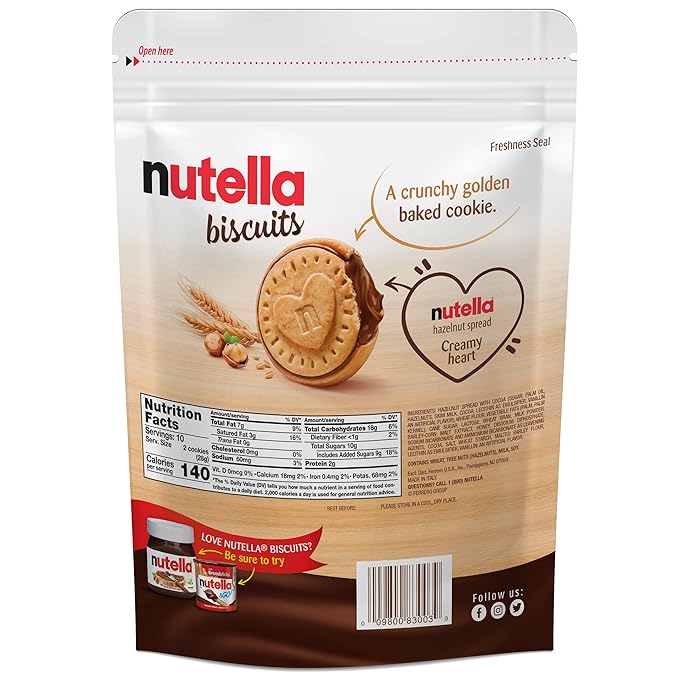Nutella Biscuits, Hazelnut Spread With Cocoa, Sandwich Cookies, 20-Count Bag (Pack of 3)