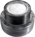 U-QE 100pcs Clear and Black Plastic Plates - Black Plates Disposable for Party - Disposable Plates for Premium Party Supplies Including 50 Dinner Plate 10.25 '' &50 Dessert 7.5 '' Plate