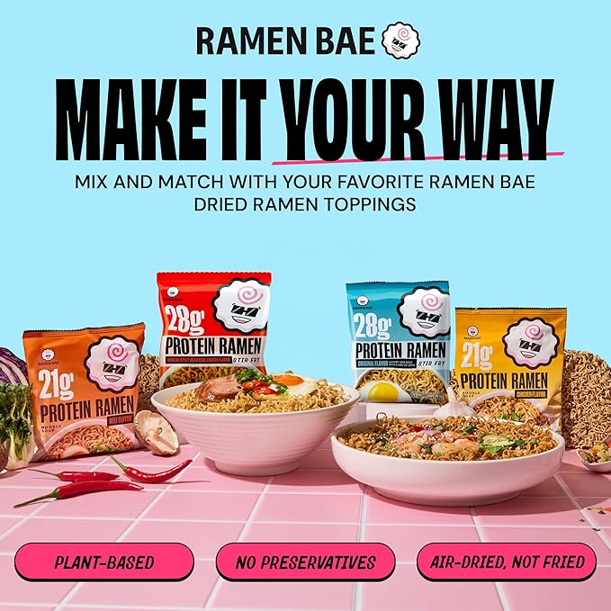 Ramen Bae High Protein Ramen Noodles Stir Fry - Korean Spicy Chicken Flavor 28g Protein - Air Dried Not Fried, Plant Based, Vegan Protein Noodles - Low Carb & Fat - Very Spicy (Pack of 6)