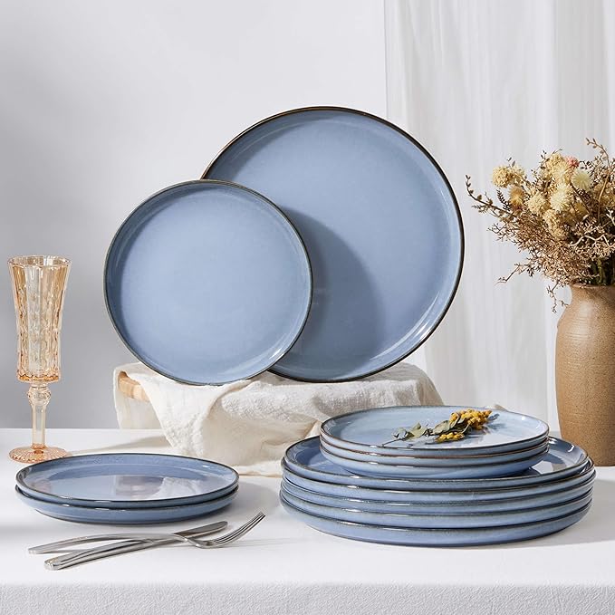 Herogo 6-Piece Stoneware Dinner Plates Set, 7.9" Ceramic Round Dessert Plate Set, Small Handmade Double Reactive Glaze Dinnerware Plates for Kitchen, Microwave, Oven and Dishwasher Safe, Haze Blue