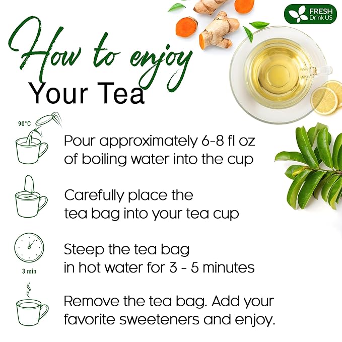 FreshDrinkUS, Premium 25 Soursop Turmeric Tea Bags, 100% Natural, Blend of Soursop Leaves, and Turmeric Root. Made with Natural Material Tea Bags. No Sugar, Vegan.