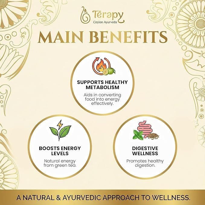 TERAPY Ceylon All Day Slimming Tea Organic Herbal Drink with Garcinia Cambogia, Fresh Mint Flavor - Supports Metabolism, Weight Management, Dietary Routine, Antioxidants, Vegan, Gluten-Free – 18 Bags