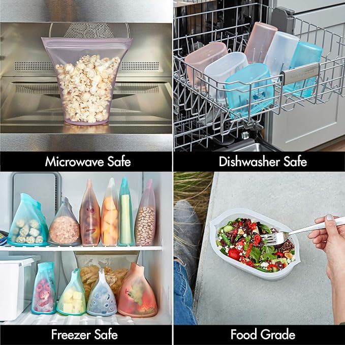 Zip Top Reusable Food Storage Bags | Sandwich Bag [Lavender] | Silicone Meal Prep Container | Microwave, Dishwasher and Freezer Safe | Made in the USA