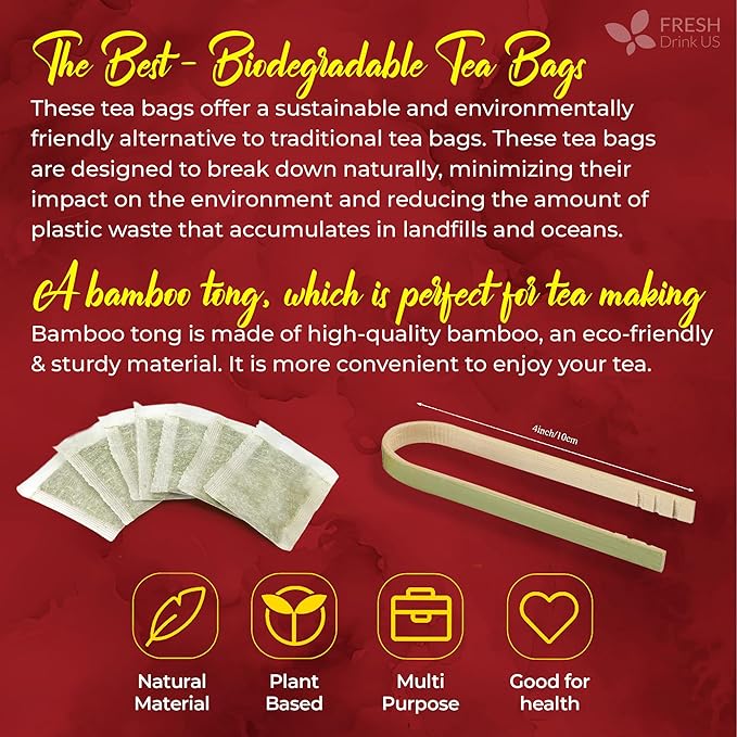 FreshDrinkUS, Premium 40 Hibiscus Flowers Tea Bags, 100% Natural, Pure from Hibiscus Flowers. Loose Flower Herbal Tea. No Sugar, No Caffeine, No Gluten, Vegan.