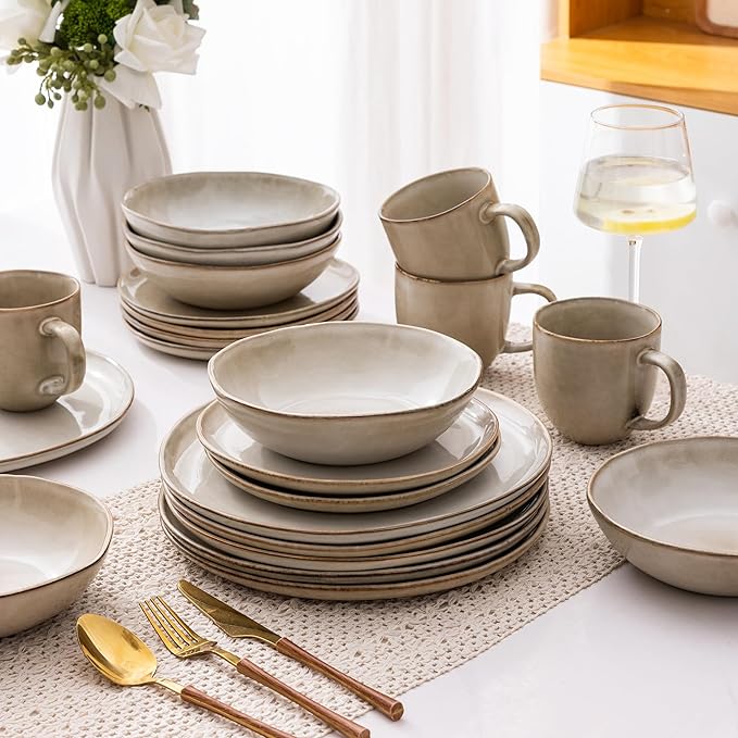 AmorArc Ceramic Dinnerware Sets,Handmade Reactive Glaze Stoneware Plates and Bowls Sets,Highly Scratch Resistant | Dishwasher & Microwave Safe Dishes Set,Service for 8 (24pc)