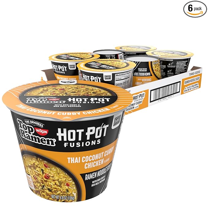 Top Ramen Hot Pot Fusions Thai Coconut Curry Chicken, 4.8 Ounce (Pack of 6)