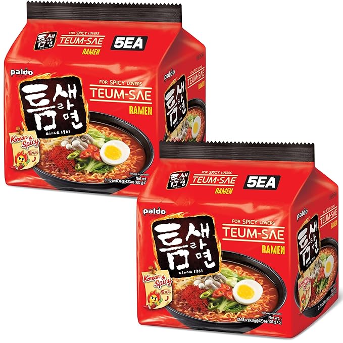 Paldo Fun & Yum Extra Hot Spicy Instant Noodles with Soup, Pack of 10, Teumsae Ramen with Spicy Broth, Best Oriental Style Korean Ramyun, Spicy Ramen Challenge, K-Food, 틈새라면 빨계떡 120g x 10