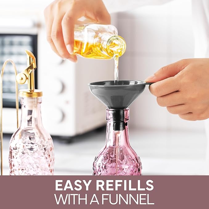 COOK WITH COLOR Glass Olive Oil Bottle Dispenser - 2 Pack- 17oz Oil and Vinegar Cruet - Olive Oil Carafe Decanter for Kitchen, Floral, Pink