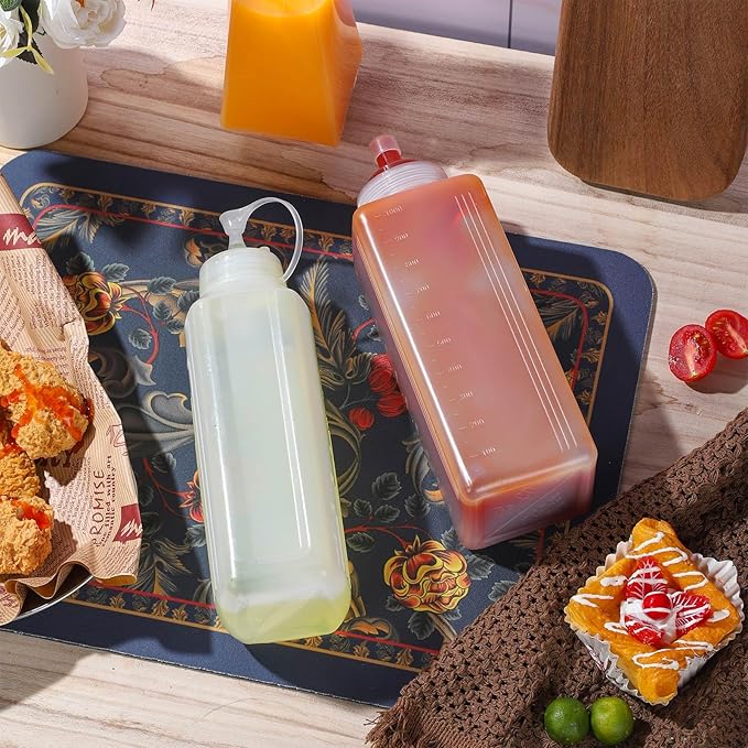 2 Pack 1 qt Large Squeeze Bottle Wide Mouth Squeeze Bottles Mayo Squeeze Bottle Salsa Dispenser Large Condiment Squeeze Bottles