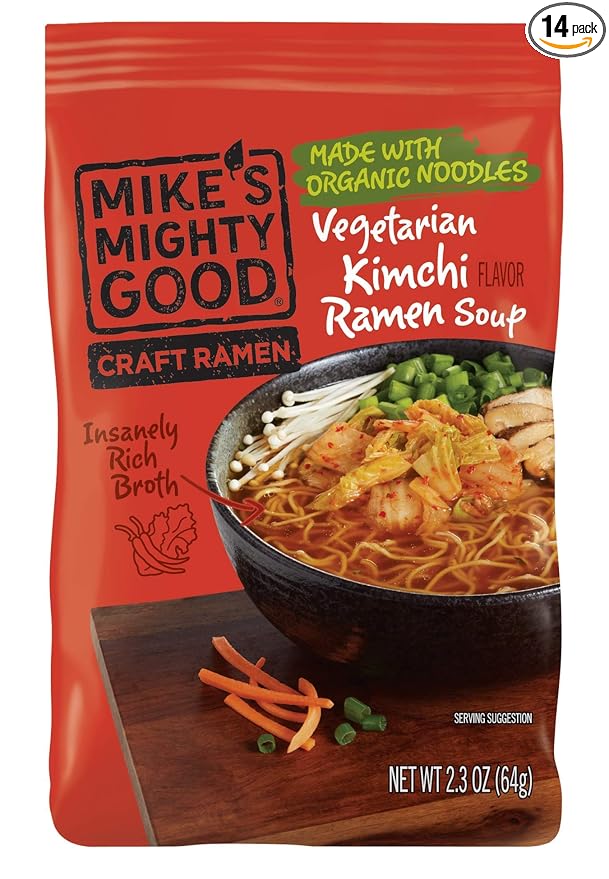 Mike's Mighty Good Craft Ramen Vegetarian Kimchi Soup, 2.3 Ounce Pillow Pack (Pack of 14)