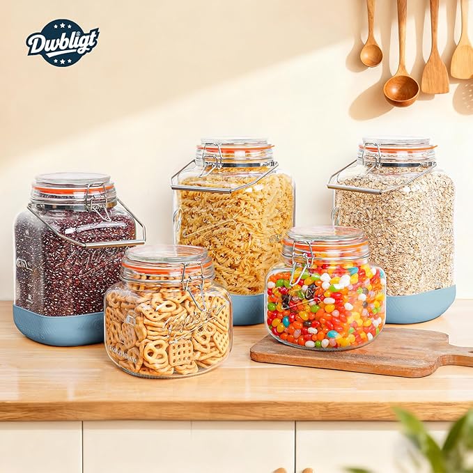 2 Pack 1.5 Gallon Glass Jar With Airtight Lid, Square Large Mason Jars Wide Mouth with Scale Marks and Stainless Steel Handle-192 Oz Non-slip Glass Storage Containers for Flour Sugar Cookie