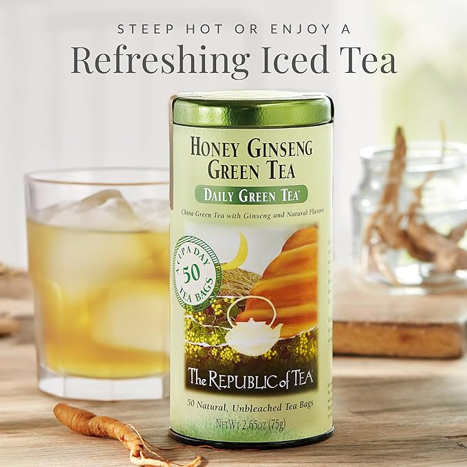 The Republic of Tea - Honey Ginseng Green Tea, 100 Tea Bags, Refill Pack | Flavored Gourmet Tea | Caffeinated