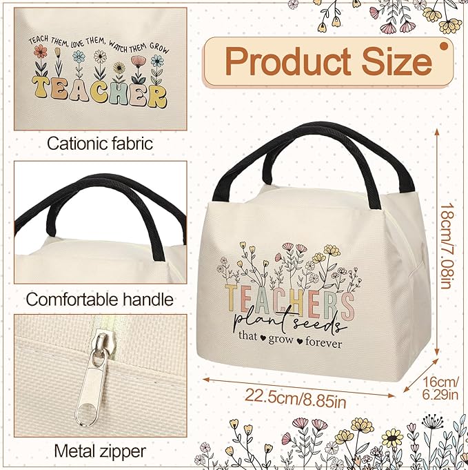 Teacher Appreciation Gifts Bulk Back to School Thank You Insulated Lunch Bags Teacher Reusable Lunch Bags Leakproof Totes End of Year Appreciation Gift for Men Women(12 Pcs,Floral)