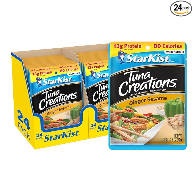 StarKist Tuna Creations Ginger Sesame, 2.6 oz Pouch (24 Pack) Ready to Eat Wild Caught Tuna, 13g Protein, 80 Calories Per Serving, Perfect for Salads, Meals and Snacks