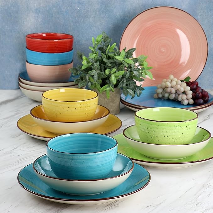 Elama Sebastian Round Stoneware Dinnerware Set in Assorted Colors (18 Piece)