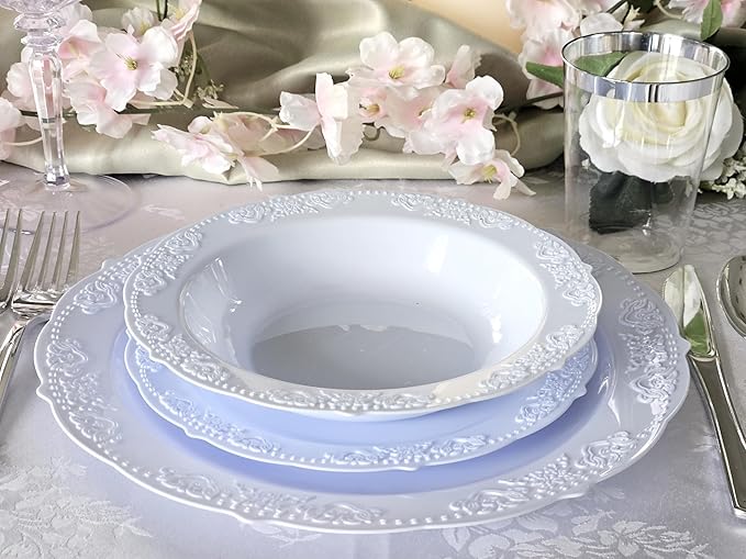 OCCASIONS 50 Piece Disposable Plastic Plates Set for 25 Guests – 10.25" Dinner & 7.5" Dessert Plates, Heavy Duty, Elegant Party Plates for Wedding, Party, Baby Shower, BPA-Free – Portofino Plain Blue