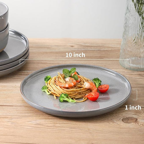 Ceramic Dinner Plates Set of 6,Stoneware 10 Inch,Microwave,Dishwasher and Oven Safe,Porcelain Dessert Plates for Pasta,Salad and Steak,Christmas Gift,Dish for Kitchen,Scratch Resistant,Gray