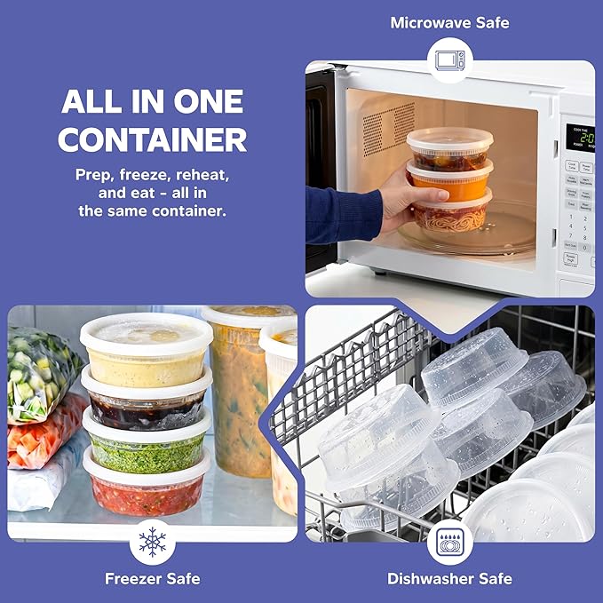 GUSTO [48 Sets - 8 oz. Plastic Deli Disposable Food Storage Containers with Airtight Lids - Slime Containers (Formerly Comfy Package)