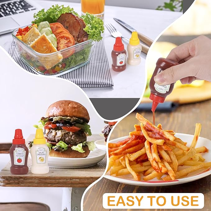 DualFerv 12Pcs Mini Ketchup Bottles, Portable Mini Squeeze Bottle, Mini Sauce Condiment Bottles and Dressing to Go for Lunch(25ml/0.88oz)