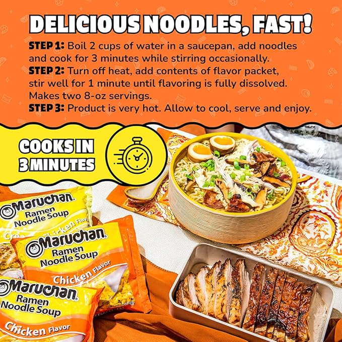 Maruchan Ramen Noodle Soup, Chicken Flavor – Japanese-Style Instant Noodles, Quick & Easy Meal for Kids, Students & Busy Families – 3 Oz. (24 Pack)