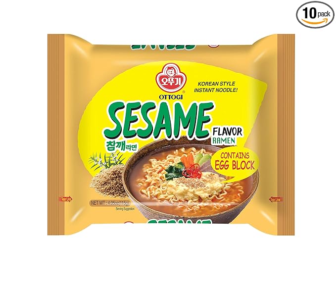 OTTOGI Spicy Sesame Flavor Ramen – Korean Instant Noodle with Egg Block, Spicy Sesame Broth, 4.05 oz (Pack of 10)