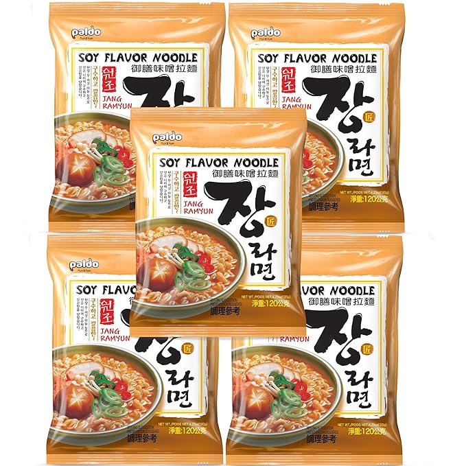 Paldo Korean Ramen Family Pack Soy Flavor 4.23oz (Pack of 5)