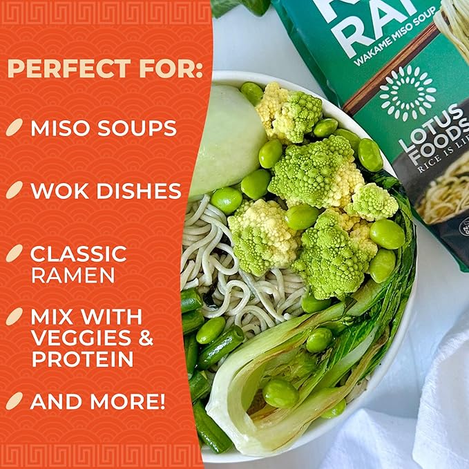 Lotus Foods Bulk Organic Rice Ramen with Miso Soup Variety Bundle - Jade Pearl, Millet & Brown Rice, Gluten Free Rice Ramen, Whole Grain Ramen Noodles - 2.8 oz Bags (Pack of 10)