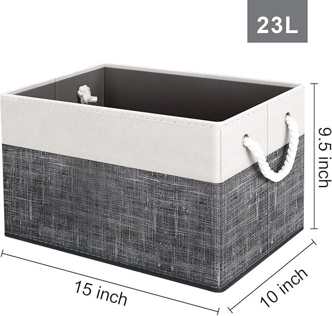 Fab totes Storage Bins [48-Pack], Foldable Storage Baskets for Organizing Toys, Books, Shelves, Closet, Large Storage Box with Rope Handles, Sturdy Organizer Bins, White & Black