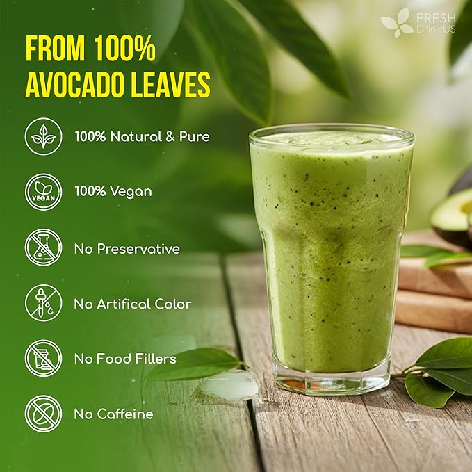 FreshDrinkUS, 120 Avocado Leaves - Loose Leaf - Premium Avocado Leaf Herbal Tea, Caffeine Free Botanical Tea Leaves for Hot or Iced Tea – Natural, Aromatic & Fresh Avocado Leaves