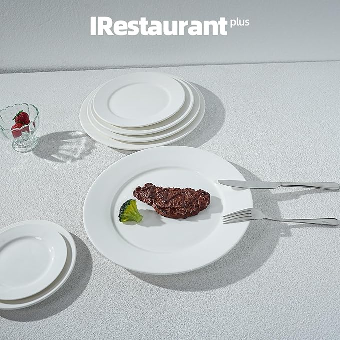 Wide Rim Bone China Commercial Grade Restaurant Plate, Elegance White Plate 10.5", Case of 12
