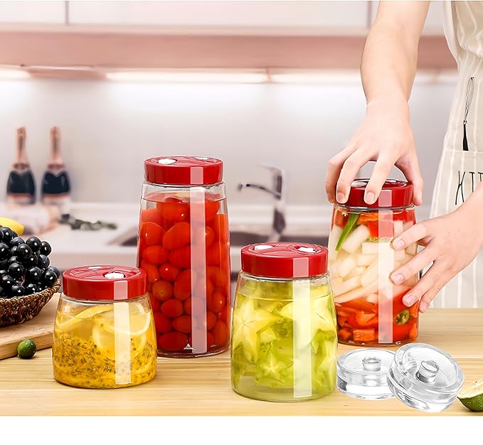 1.4 Liter Fermentation Jar, Fermenting Kit with Venting Valve Airlock and Fermenting Weight, Pickle Jar, Wide Mouth Glass Jar for Pickles, Kimchi, Sauerkraut, Mead, Kombucha, Sourdough