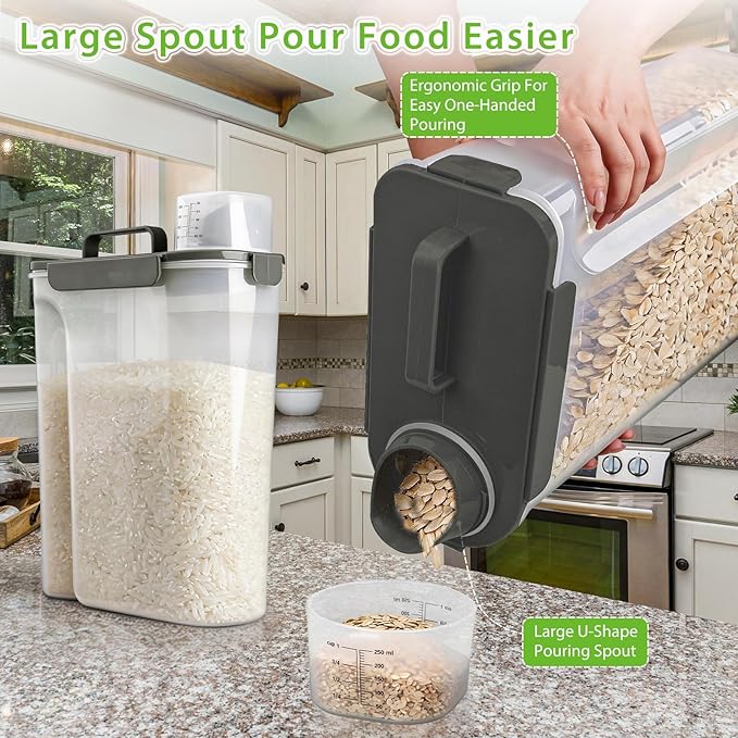 Viretec Rice Storage Container, 15 to 20lb Dry Food Airtight Dispenser, Pet Dog Cat Food Canister, BPA Free Clear Plastic Kitchen and Pantry Organization Bin for Oatmeal, Cereal, Pasta, Flour Grey