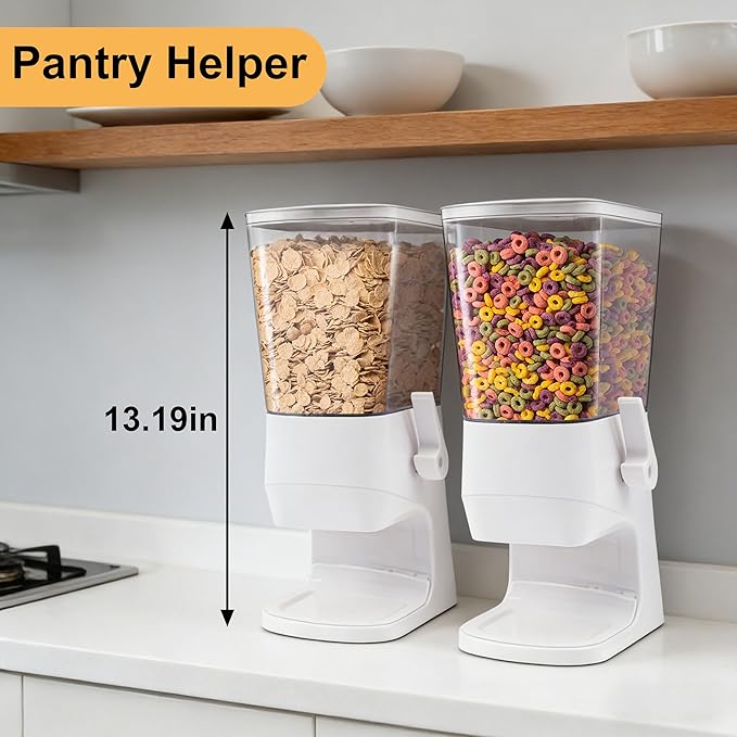 Cereal Dispenser Countertop,Cereal Containers Storage Snack Dispenser for Pantry, 3.2L Dry Food Dispenser for Grains, Nuts, Snack,Oatmeal, Pet food, White, 1Pc