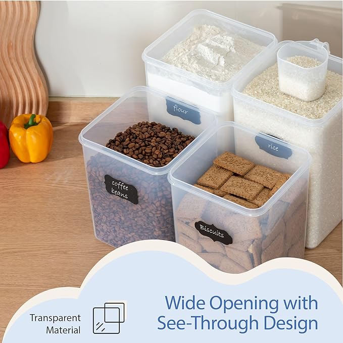 Chef's Path Large Airtight Food Storage Containers with Lids, Pack of 6, 3pcs 6.5L and 3pcs 5.2L, Kitchen and Pantry Canisters for Sugar, Flour, and Baking Supplies - Transparent