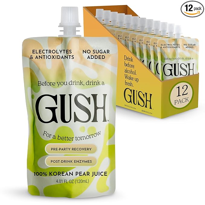GUSH Pre-Drink Korean Pear Drink - (12 Pack) Pear Hydration Pouch with Enzyme Activation - Prevent Drinking Aftereffects - All Natural, Gluten-Free