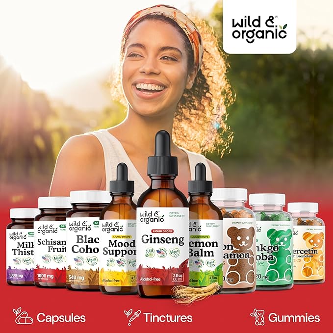Wild & Organic Korean Red Ginseng Extract Drops - Immune & Energy Support - Panax Ginseng Supplement - Add to Tea Liquid Root Tincture - Vegan, Sugar & Alcohol-Free - 2 fl oz