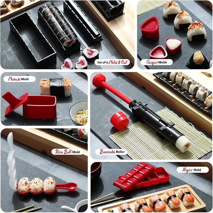CraftZee All-Inclusive 𝗣𝗥𝗘𝗠𝗜𝗨𝗠 Sushi Making Kit for Beginners & Professionals - Sushi Maker with Rice Cooker, Reusable Chopsticks, Bazooka, Sushi Roller, Book - Sushi Kit for Family BPA-Free