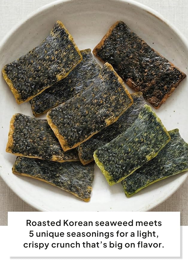 Korean Food Seaweed Nachos Variety Pack (5-Flavor Bundle) - Kimchi, Sweet Corn, BBQ, Wasabi, Chili Crab, 1.41oz x 5 Packs | Crispy Kim-Bugak Chips, Non-GMO & Gluten-Free Healthy Asian Snacks