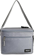 PackIt Freezable Essential Lunch Cooler, Gray Fog, Built with EcoFreeze Technology, Fully Freezable, Collapsible, Reusable, With Adjustable Crossbody Strap, Top Clip Handle, Designed for Fresh Office