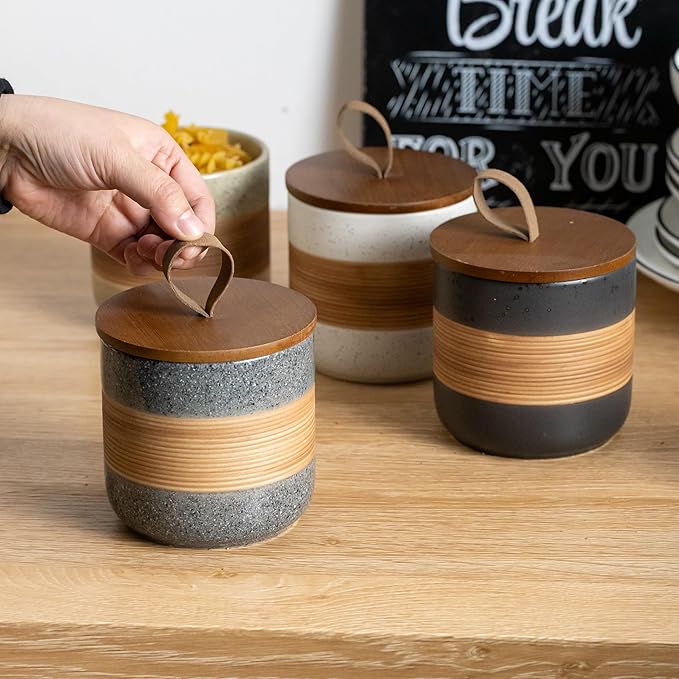 Miamolo Spice Jars with Airtight Lid, Coffee Container Canister Kitchen Food Storage Jars for Spice Sugar Tea Bag, Stackable Decorative Jars for Countertop, Grey & 37 fl.oz