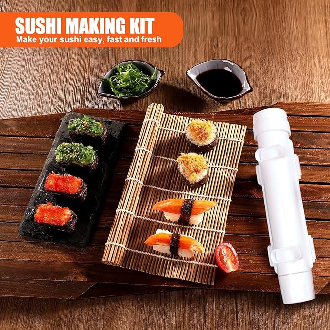 SmileTools Sushi Making Kit, Sushi Roller, Sushi Bazooka, Sushi Maker, Bamboo Sushi Rolling Mat For Beginners (White)