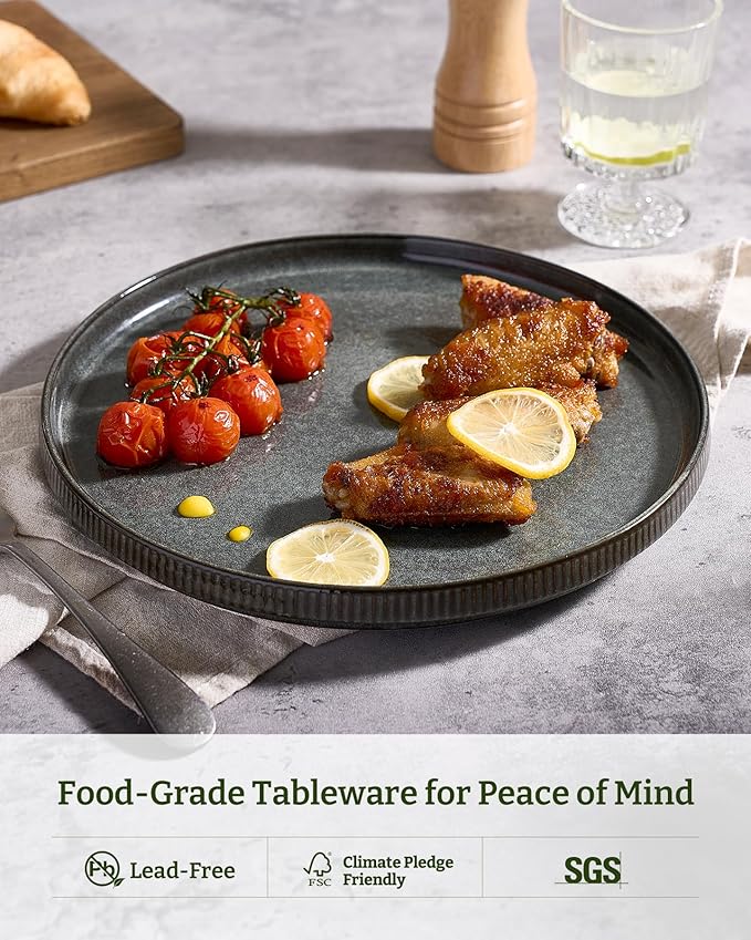 famiware Star Dinner Plates for 6, 10 inches Plate Set, Scratch Resistant, Stoneware Dinnerware, Kitchen Modern Rustic Serving Dishes, Deep Forest