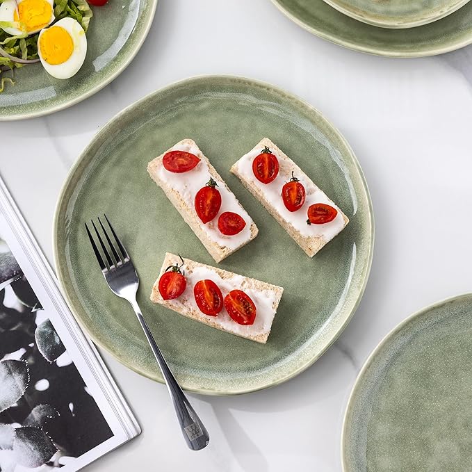AmorArc Ceramic Plates Set of 6, 8.5 Inch Handmade Reactive Glaze Stoneware Plates set for Dessert, Salad, Appetizer,Dinner Microwave & Dishwasher Safe, Scratch Resistant