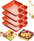 4pcs Japanese Dumpling Plate with Sauce Dish, Chips and Salsa Serving Dish Plates with Dipping Saucer for Family Party Appetizer Sushi Taco Salsa Charcuterie Barbecue Plate, Reusables (Orange)